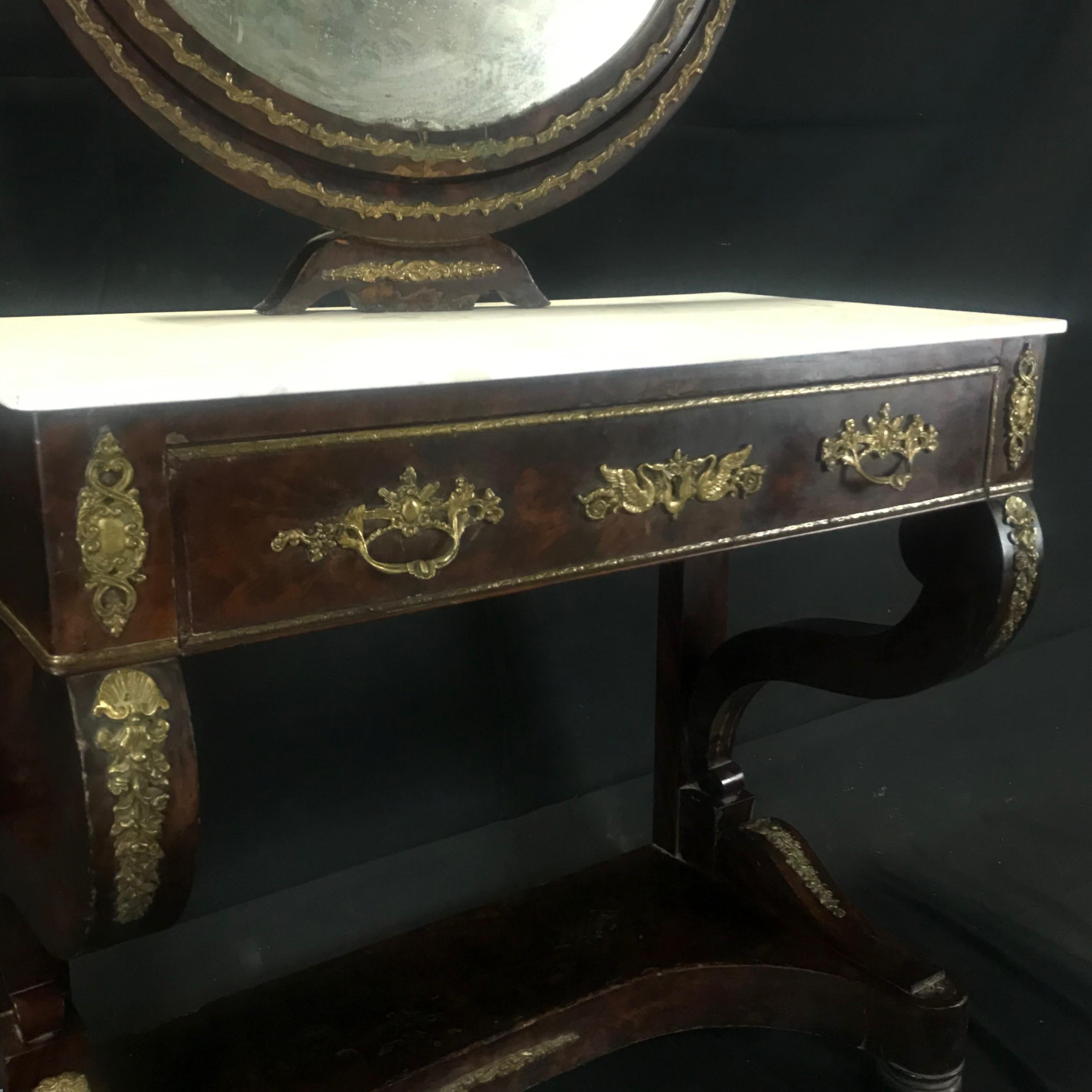 French Ornate Lavish Charles X Mahogany Empire Dressing Table