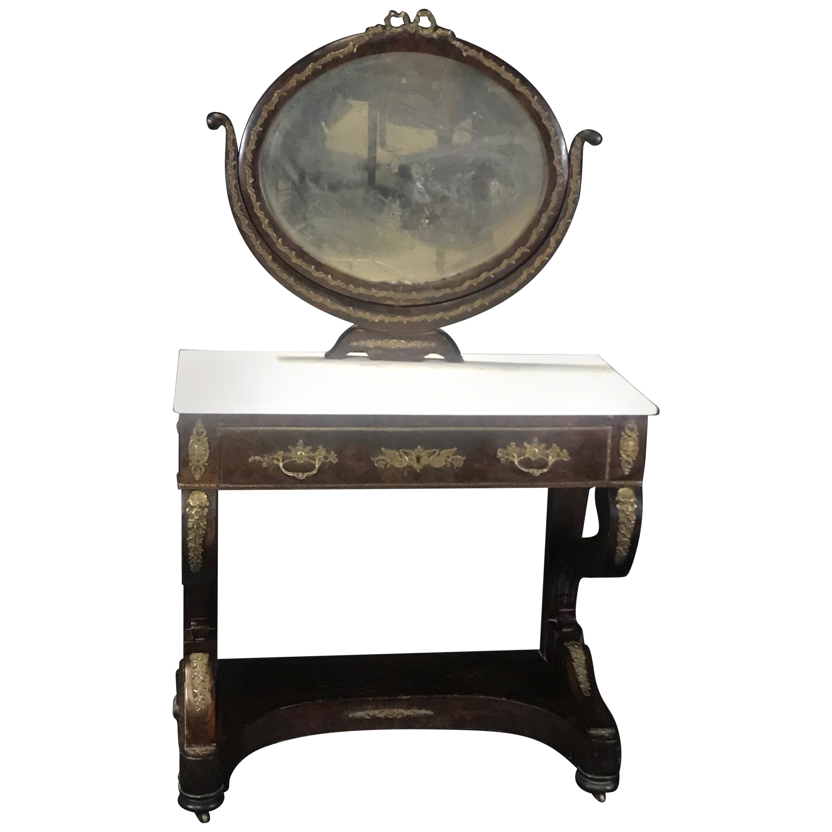 Ornate Lavish Charles X Mahogany Empire Dressing Table