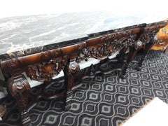 Ornate Mahogany Entrance Table with Black Marble Top, circa 1920