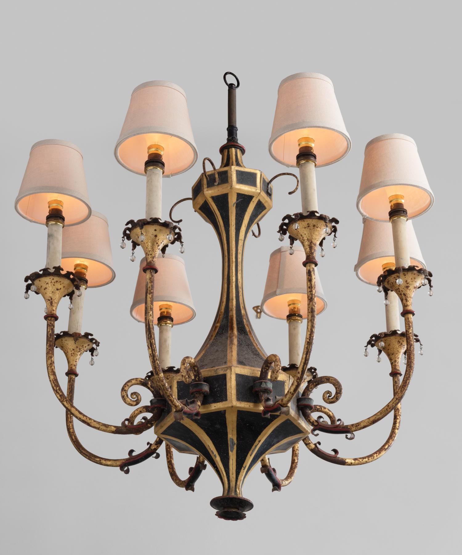 French Ornate Metal Chandelier, France, circa 1920