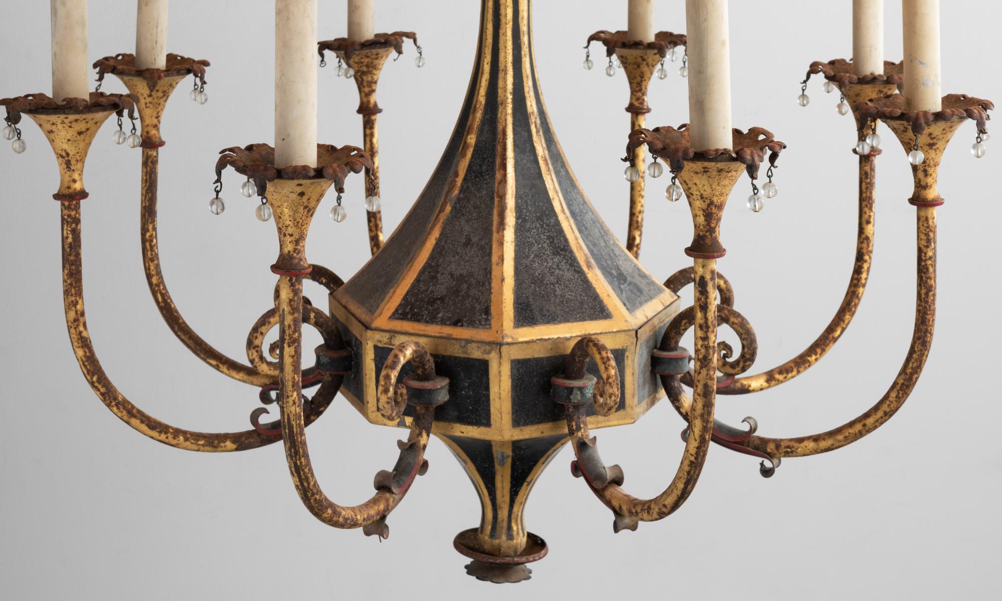 Ornate Metal Chandelier, France, circa 1920 In Distressed Condition In Culver City, CA