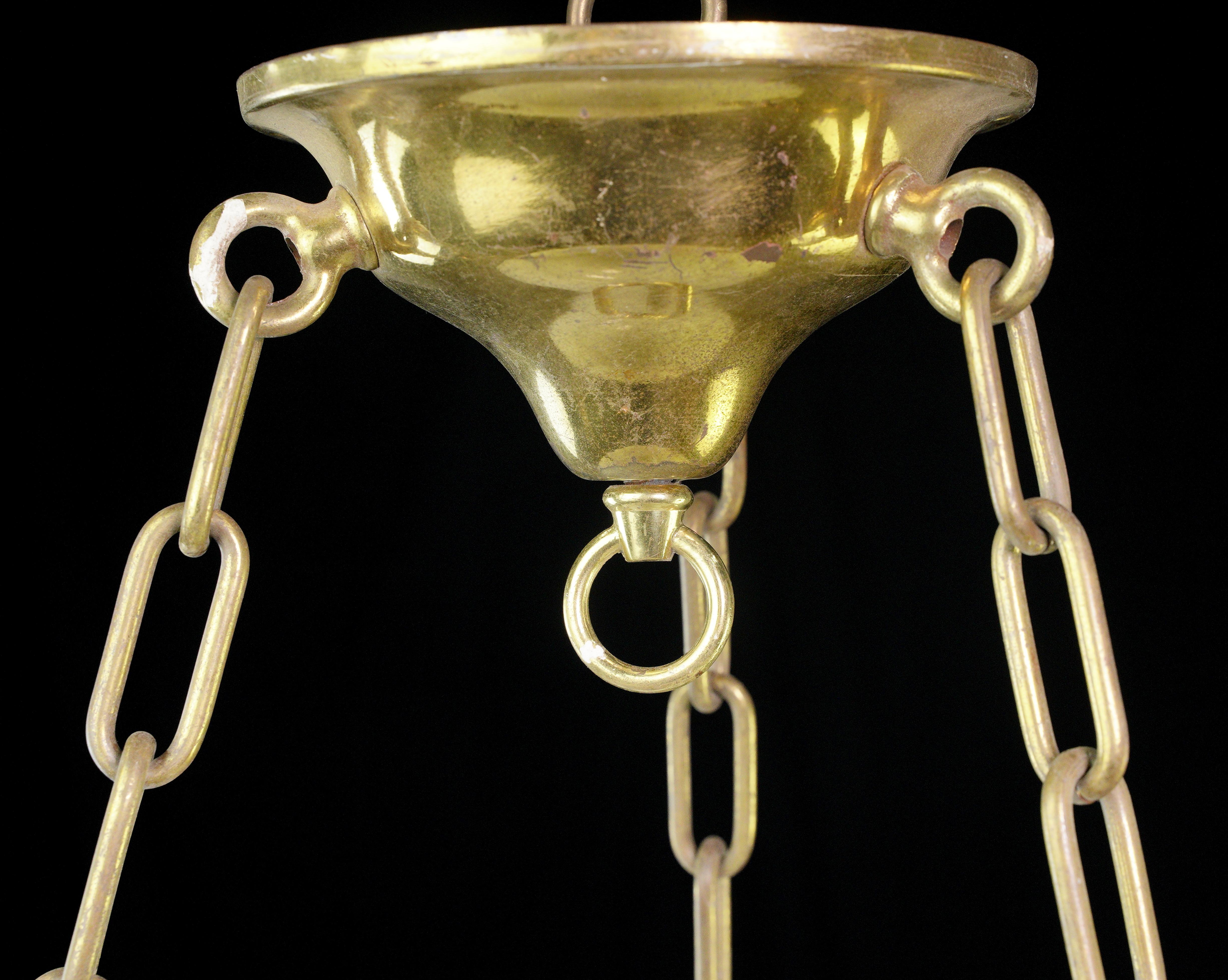 Ornate Milk Glass Dish Polished Brass Chain Pendant Light For Sale 2