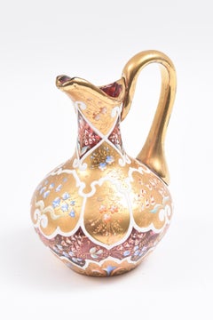 Ornate Moser Glass Enamel and Gilt Pitcher or Ewer, 19th Century