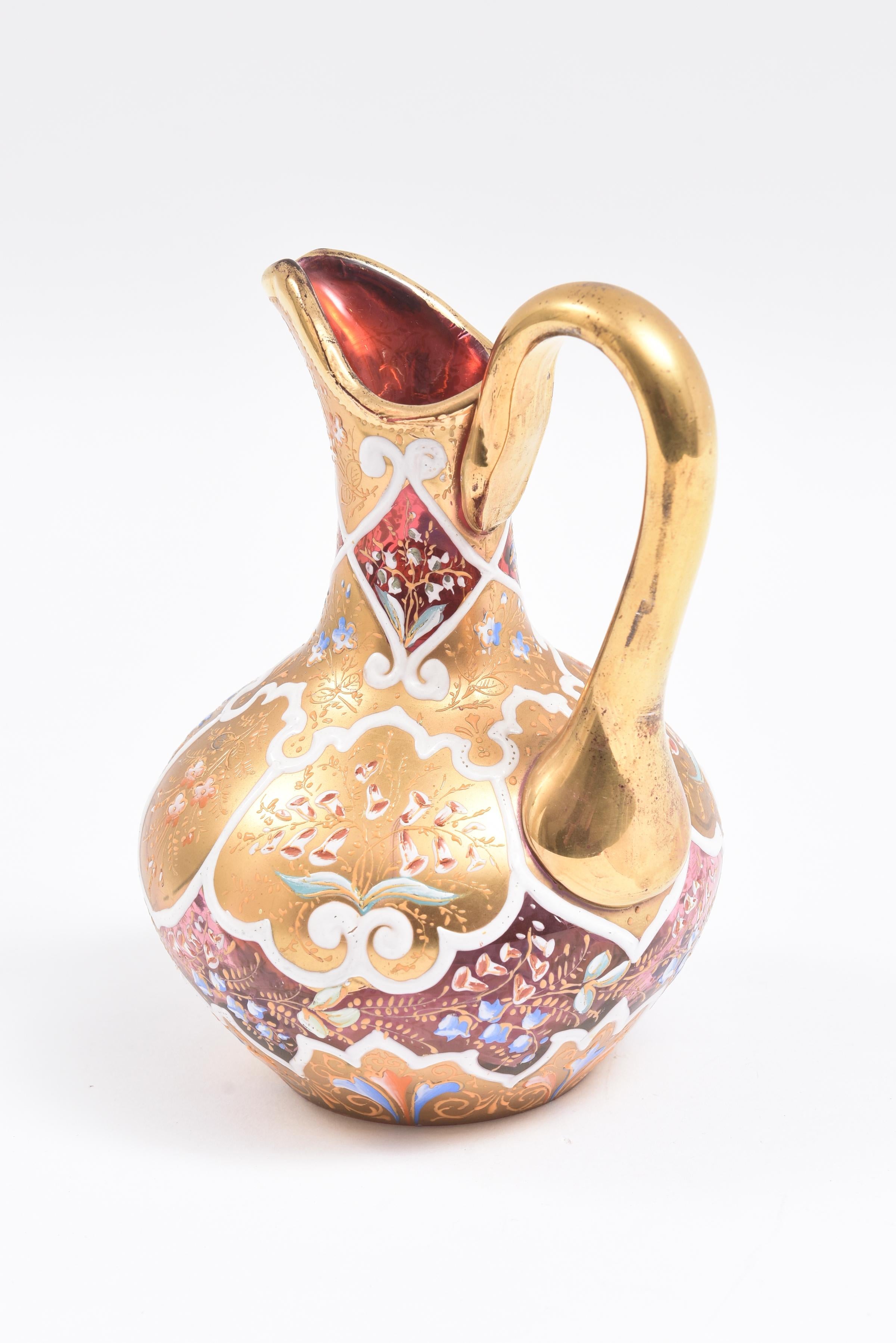 Czech Ornate Moser Glass Enamel and Gilt Pitcher or Ewer, 19th Century For Sale
