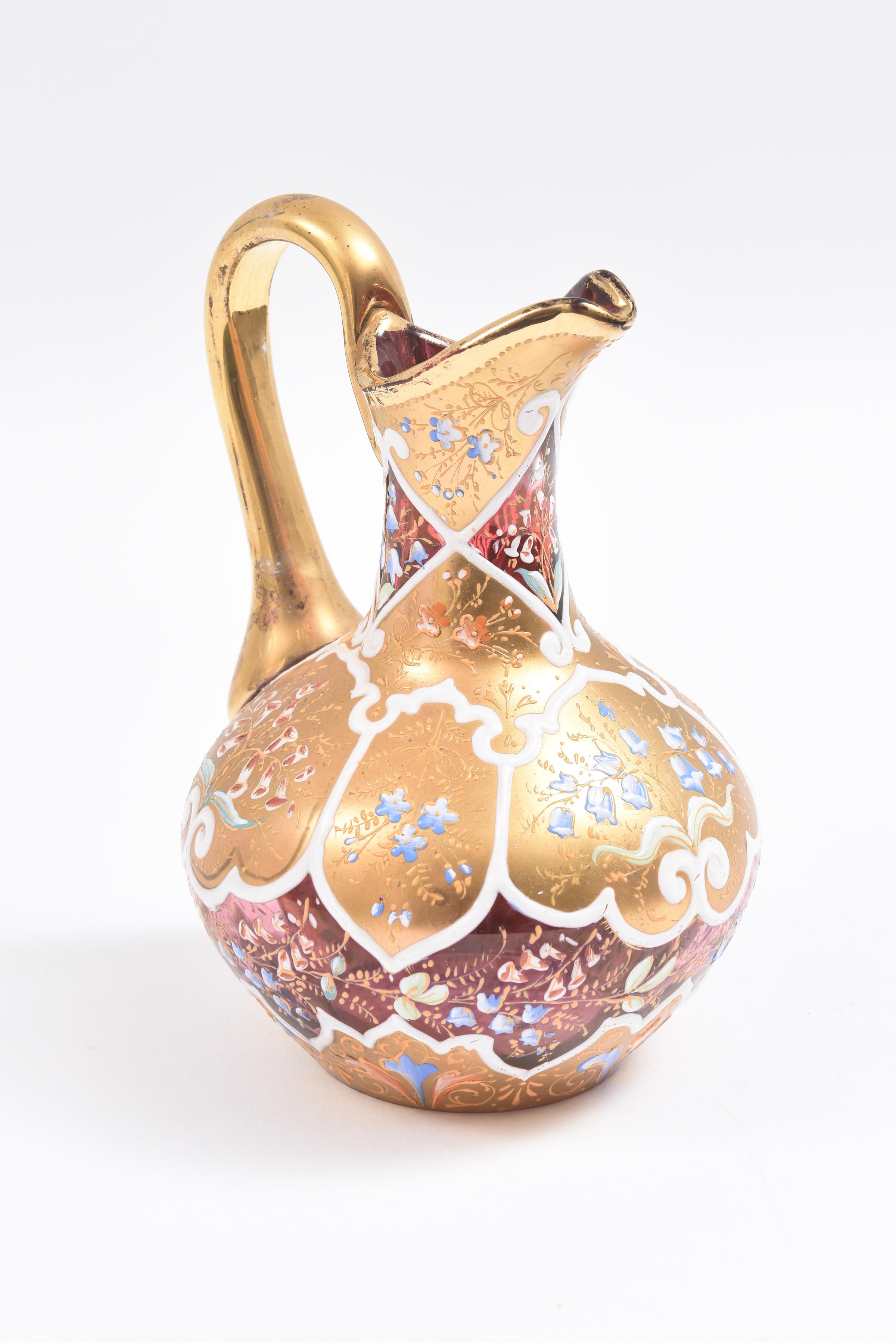 Ornate Moser Glass Enamel and Gilt Pitcher or Ewer, 19th Century In Good Condition For Sale In West Palm Beach, FL