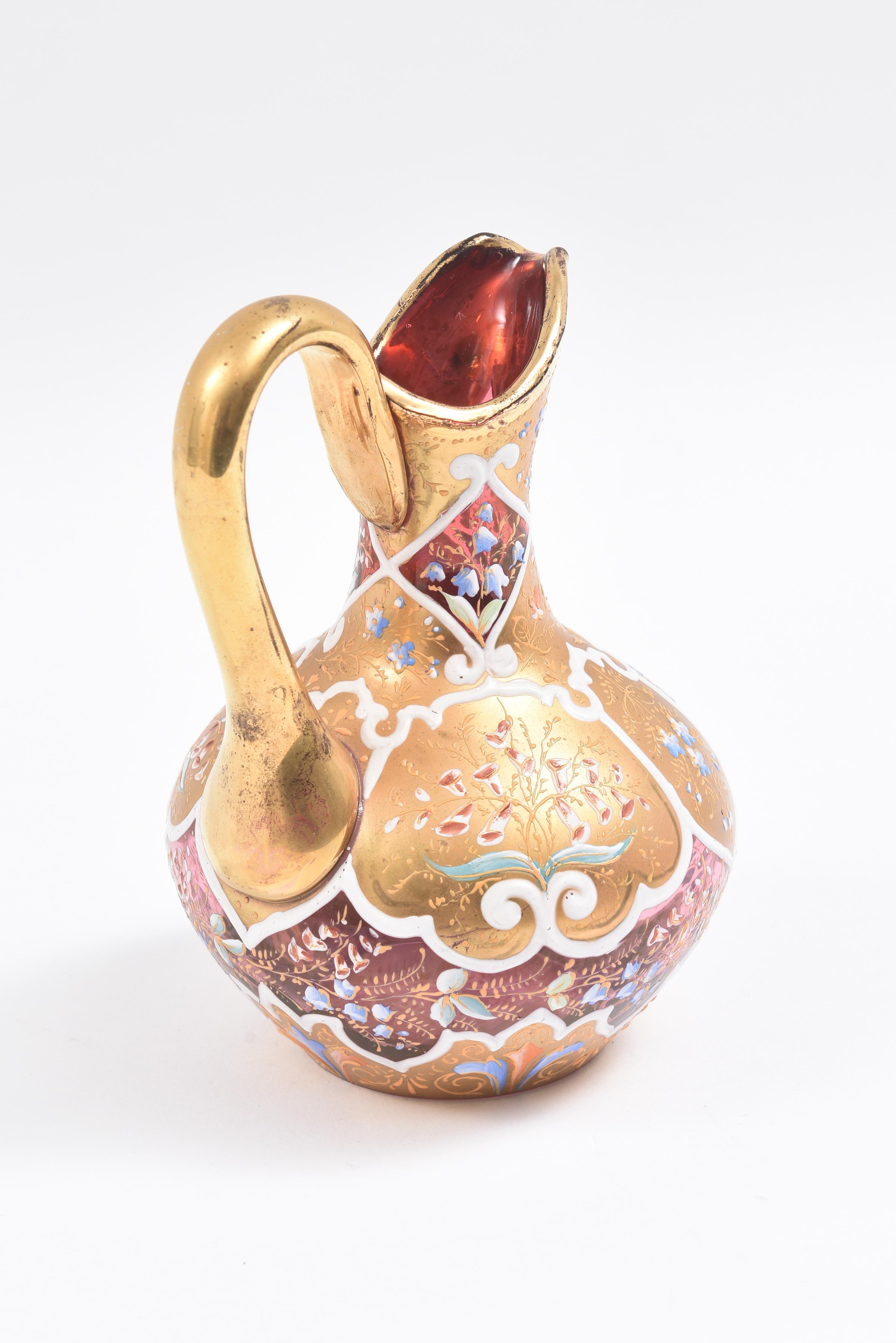 Late 19th Century Ornate Moser Glass Enamel and Gilt Pitcher or Ewer, 19th Century For Sale