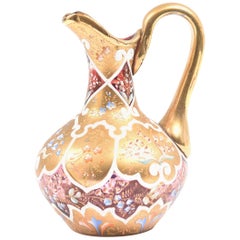 Ornate Moser Glass Enamel and Gilt Pitcher or Ewer, 19th Century