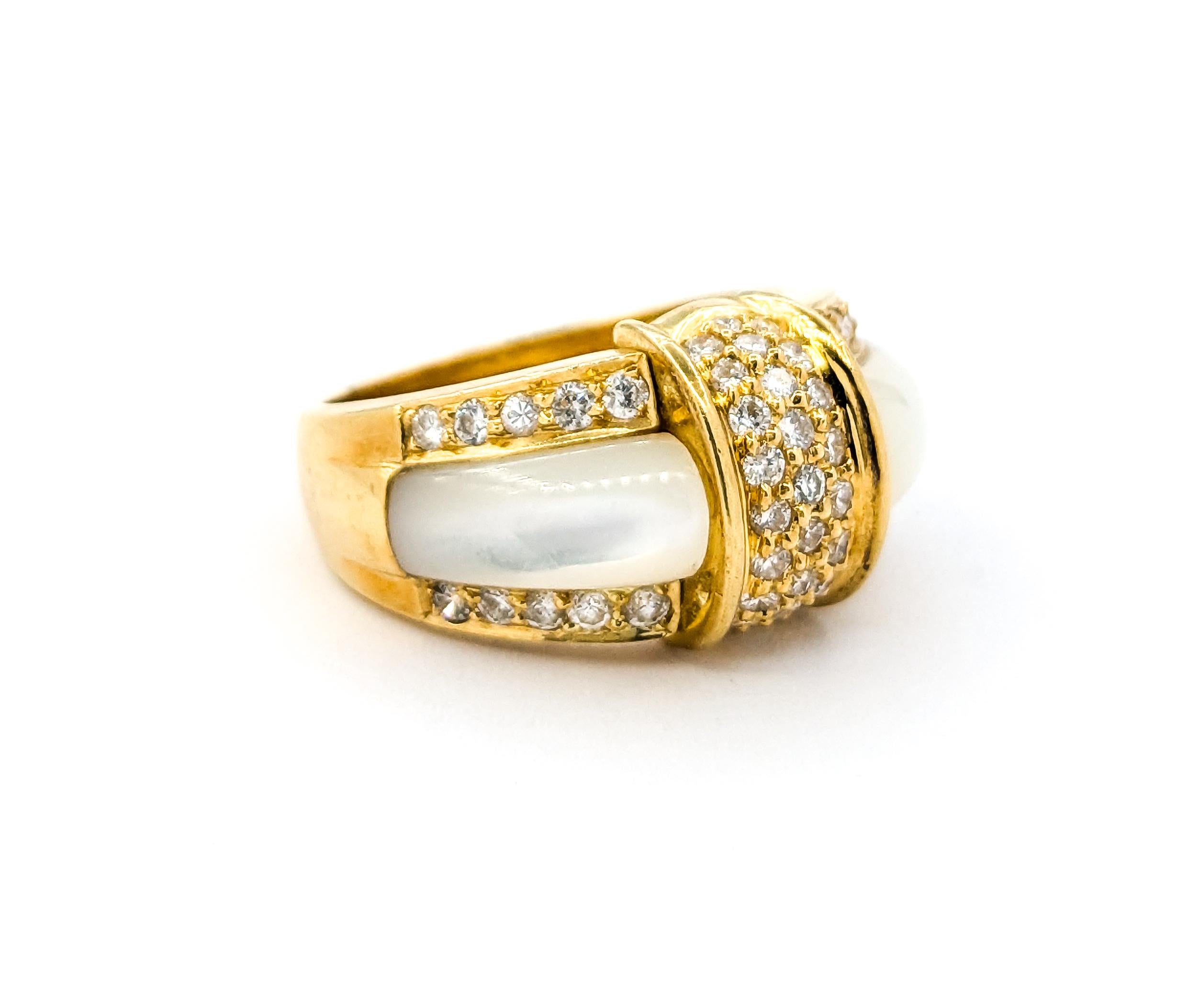 Ornate Mother-of-Pearl & Diamond Band Ring in 18k Yellow Gold 4