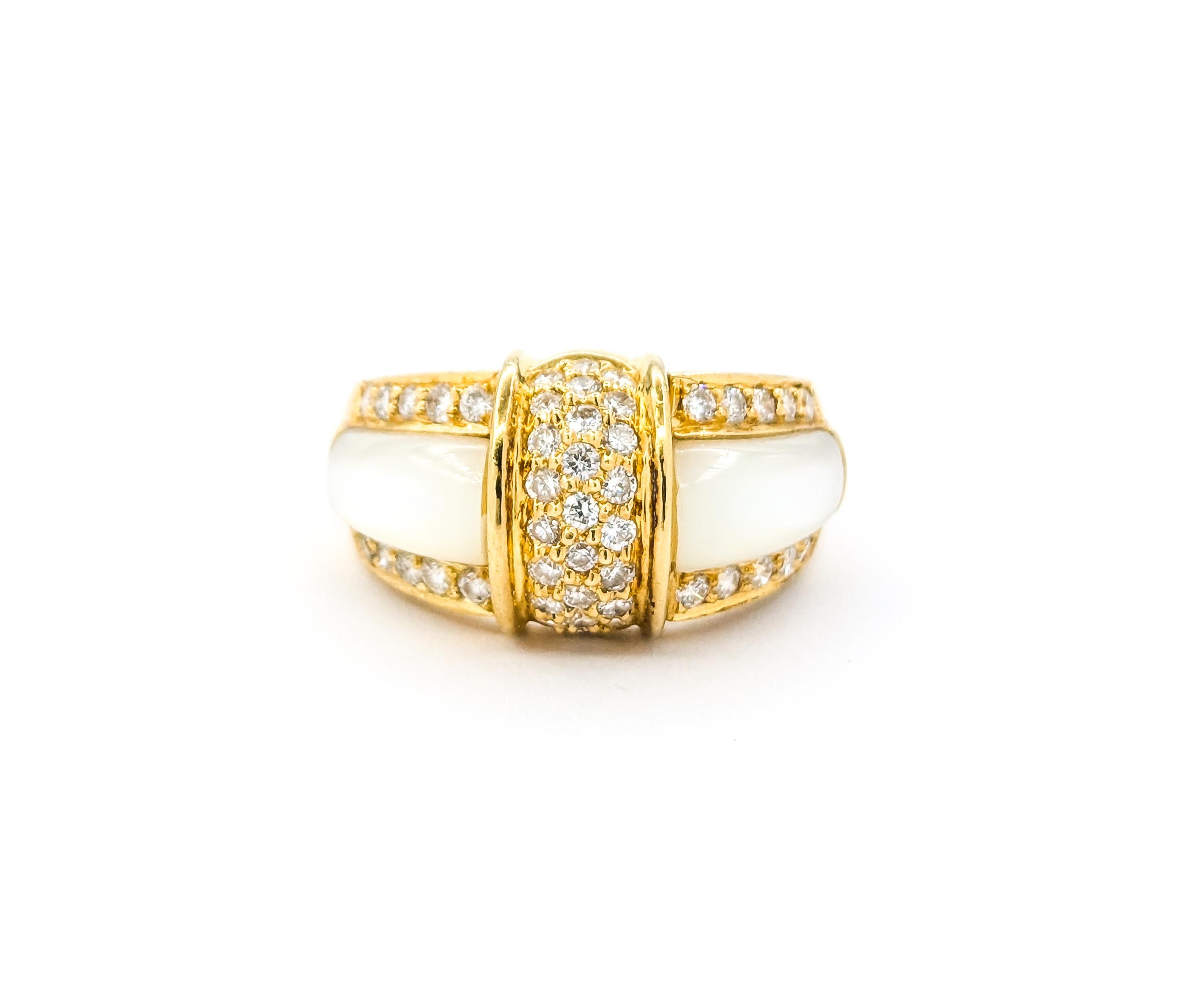 Ornate Mother-of-Pearl & Diamond Band Ring in 18k Yellow Gold 5