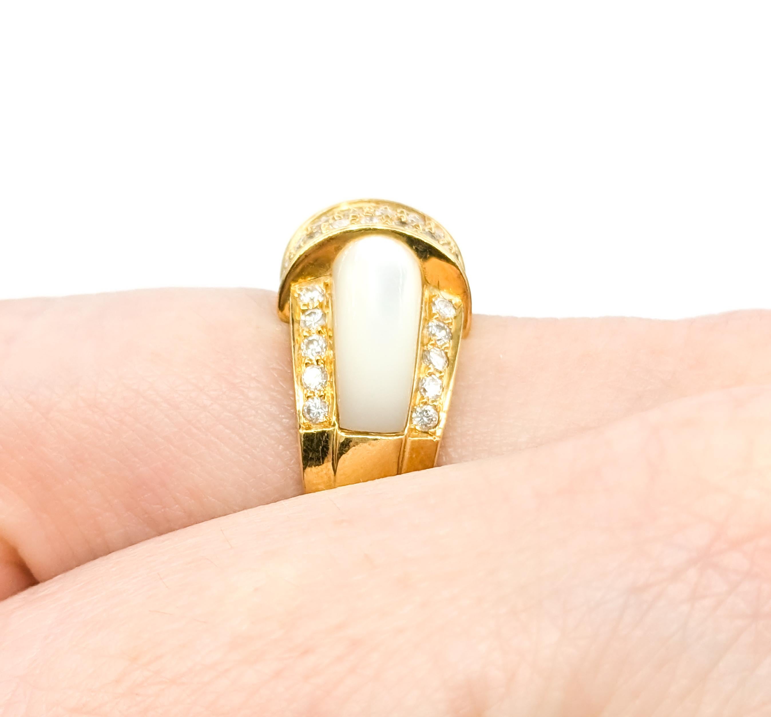 Modern Ornate Mother-of-Pearl & Diamond Band Ring in 18k Yellow Gold