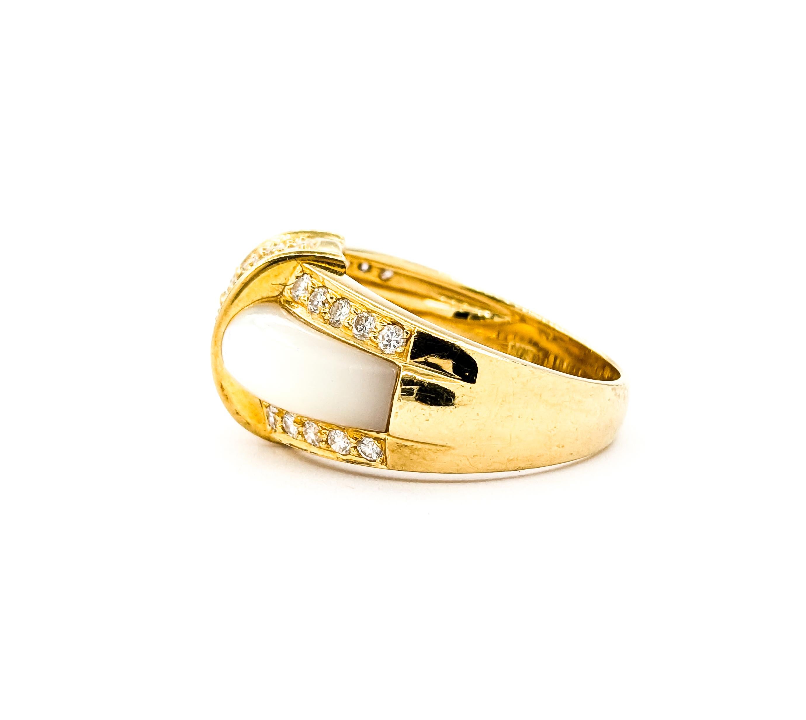 Women's Ornate Mother-of-Pearl & Diamond Band Ring in 18k Yellow Gold