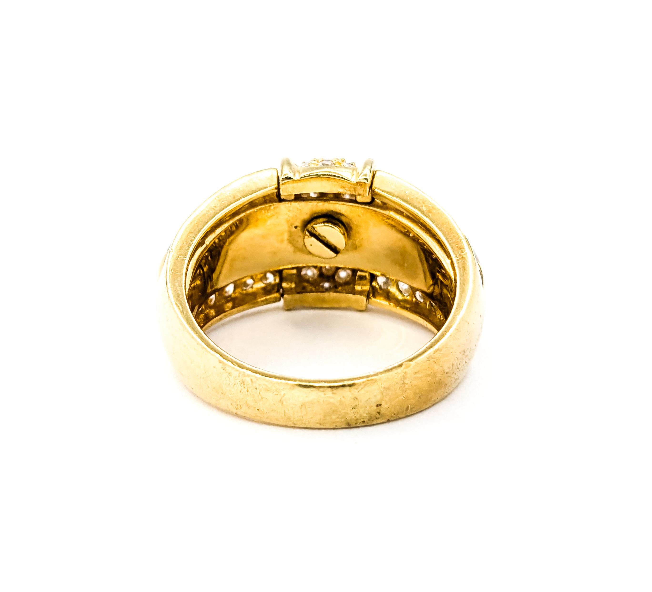 Ornate Mother-of-Pearl & Diamond Band Ring in 18k Yellow Gold 2
