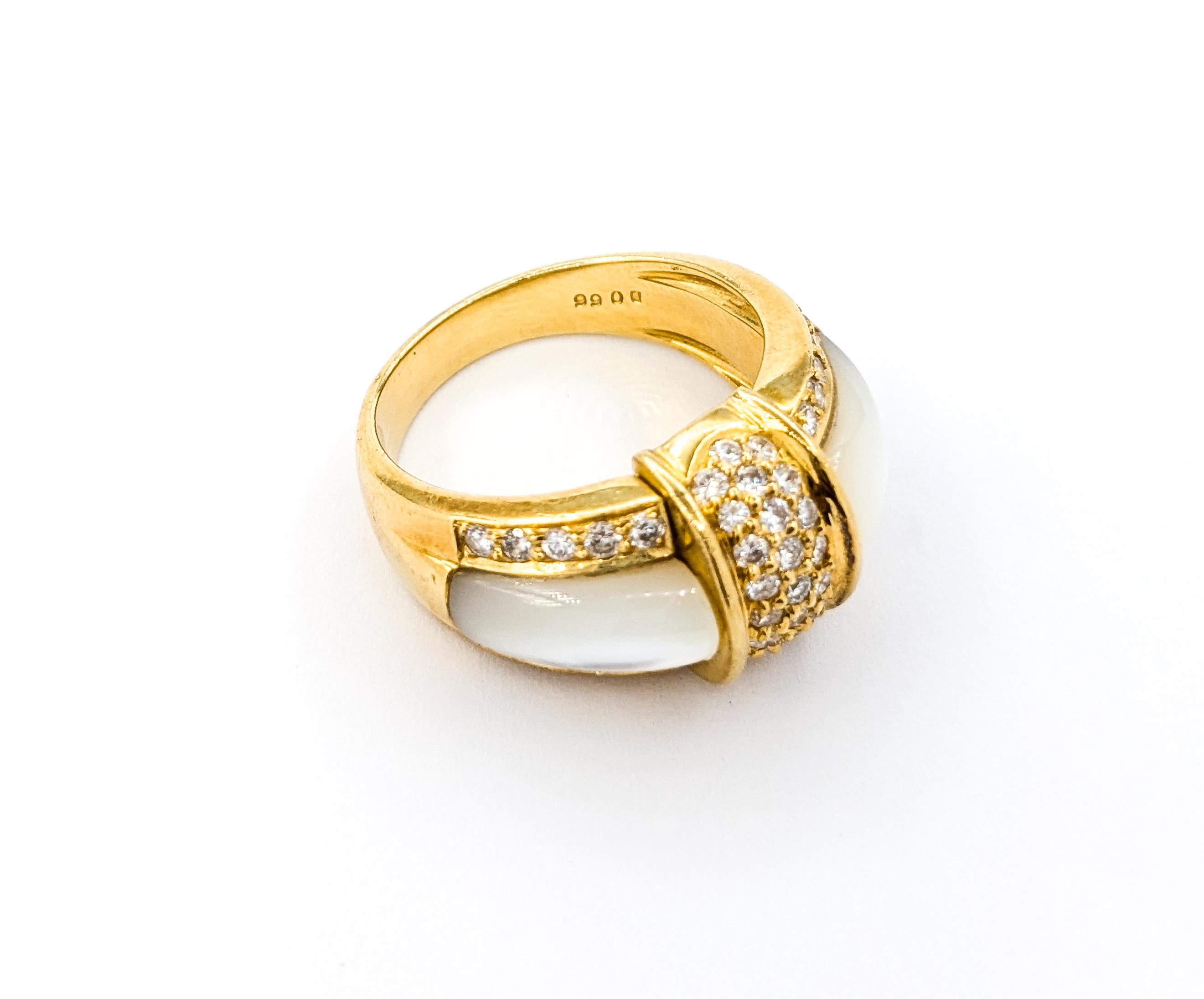 Ornate Mother-of-Pearl & Diamond Band Ring in 18k Yellow Gold 3