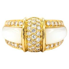 Ornate Mother-of-Pearl & Diamond Band Ring in 18k Yellow Gold