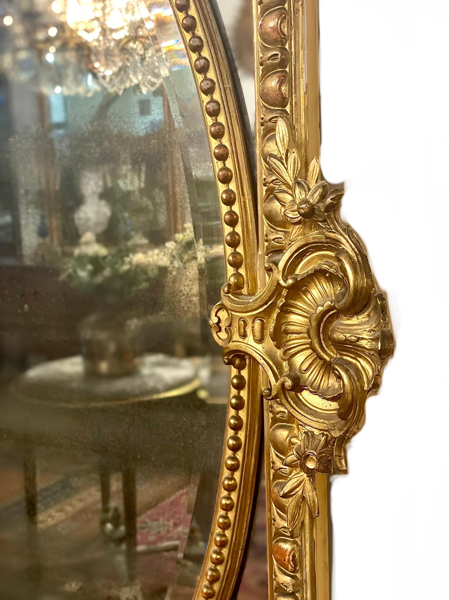 French 19th Century Ornate Napoleon III Gilt Parcloses Wall Mirror from France