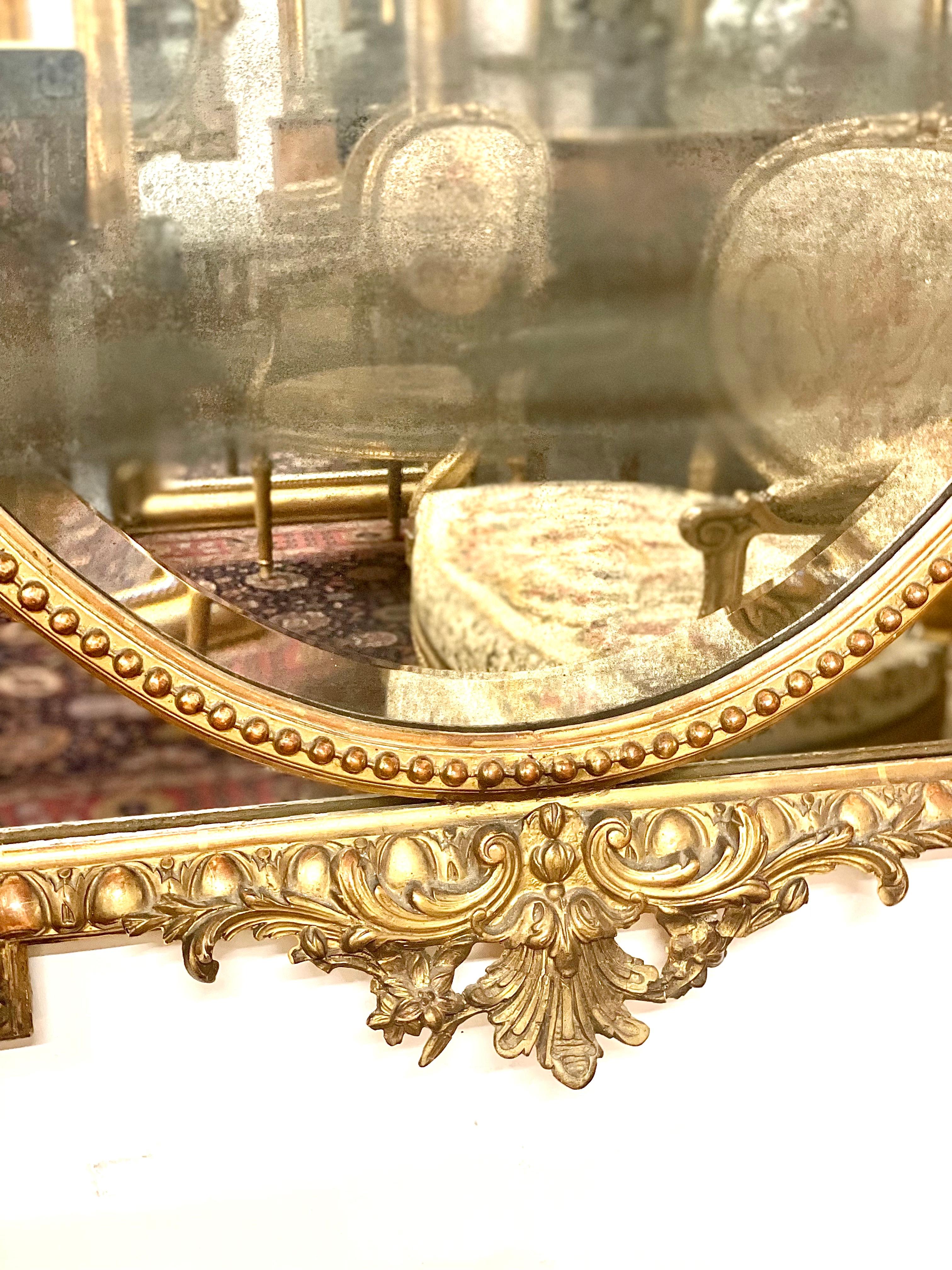 Wood 19th Century Ornate Napoleon III Gilt Parcloses Wall Mirror from France