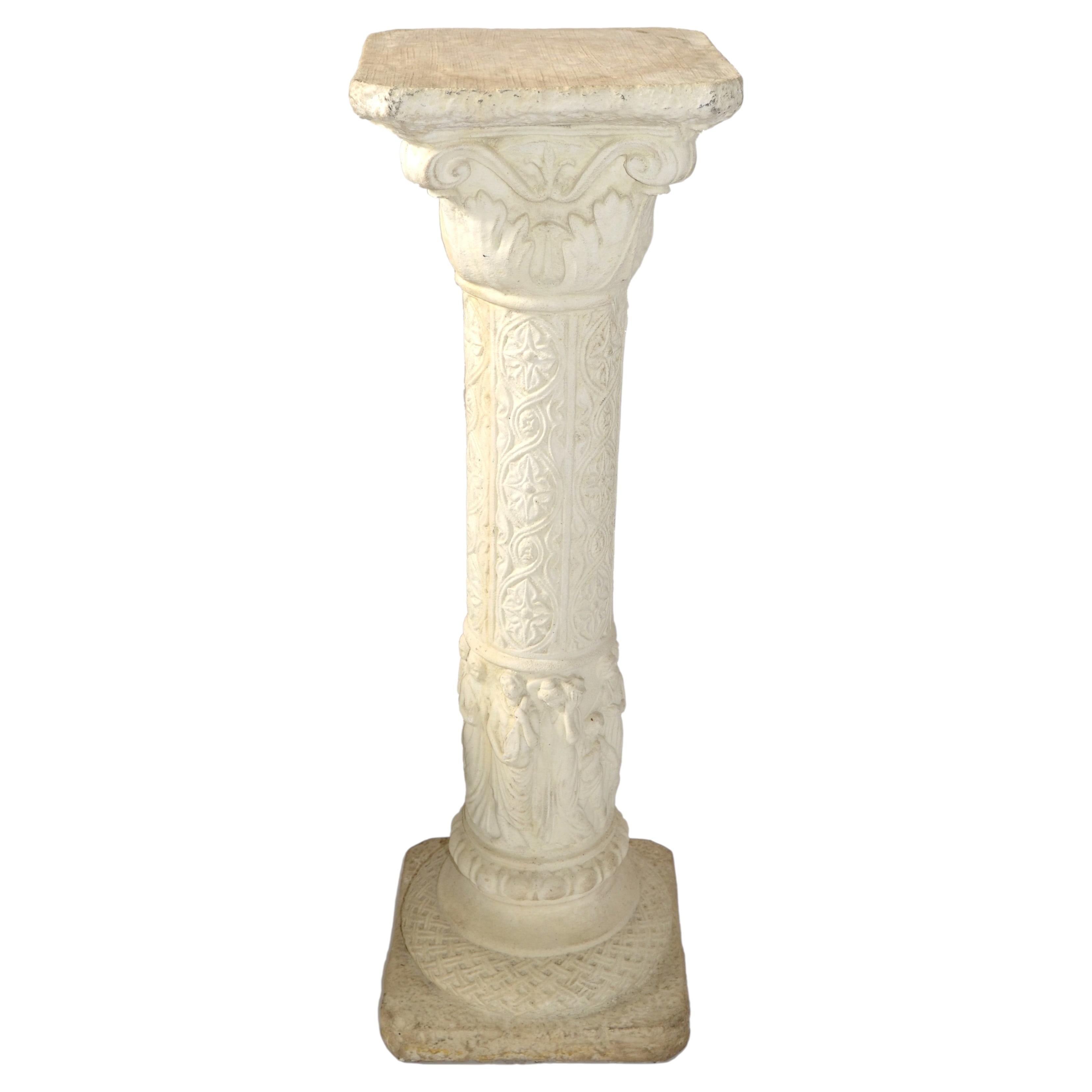 Scultura ornata in stile neoclassico scolpita a mano in cemento armato Colonna Italia 1970