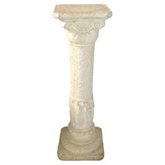 Ornate Neoclassical Style Hand-Carved Concrete Sculpture Stand Column Italy 1970