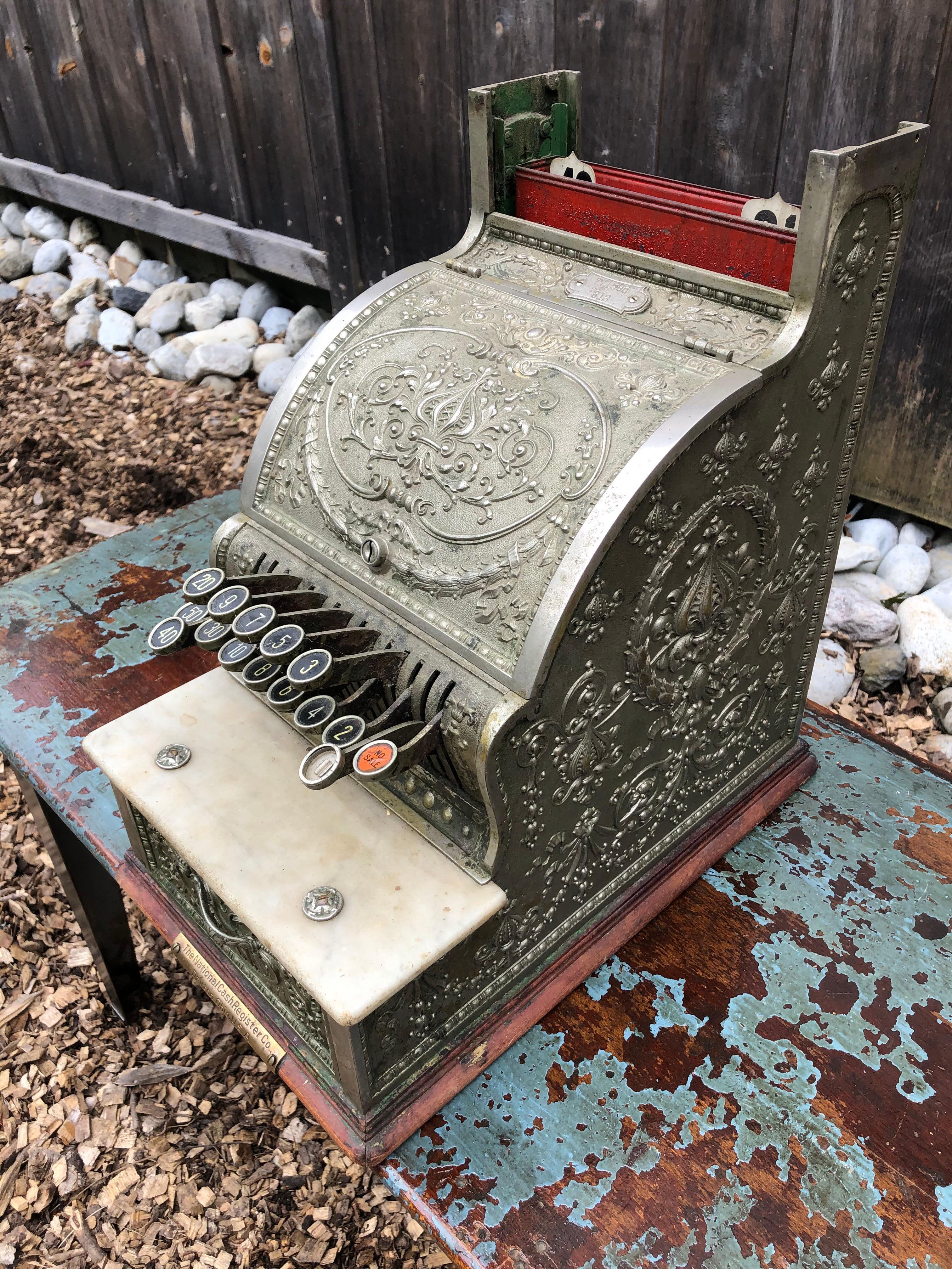 Ornate Nickel Coated Brass Antique Cash Register In Fair Condition In Hopewell, NJ