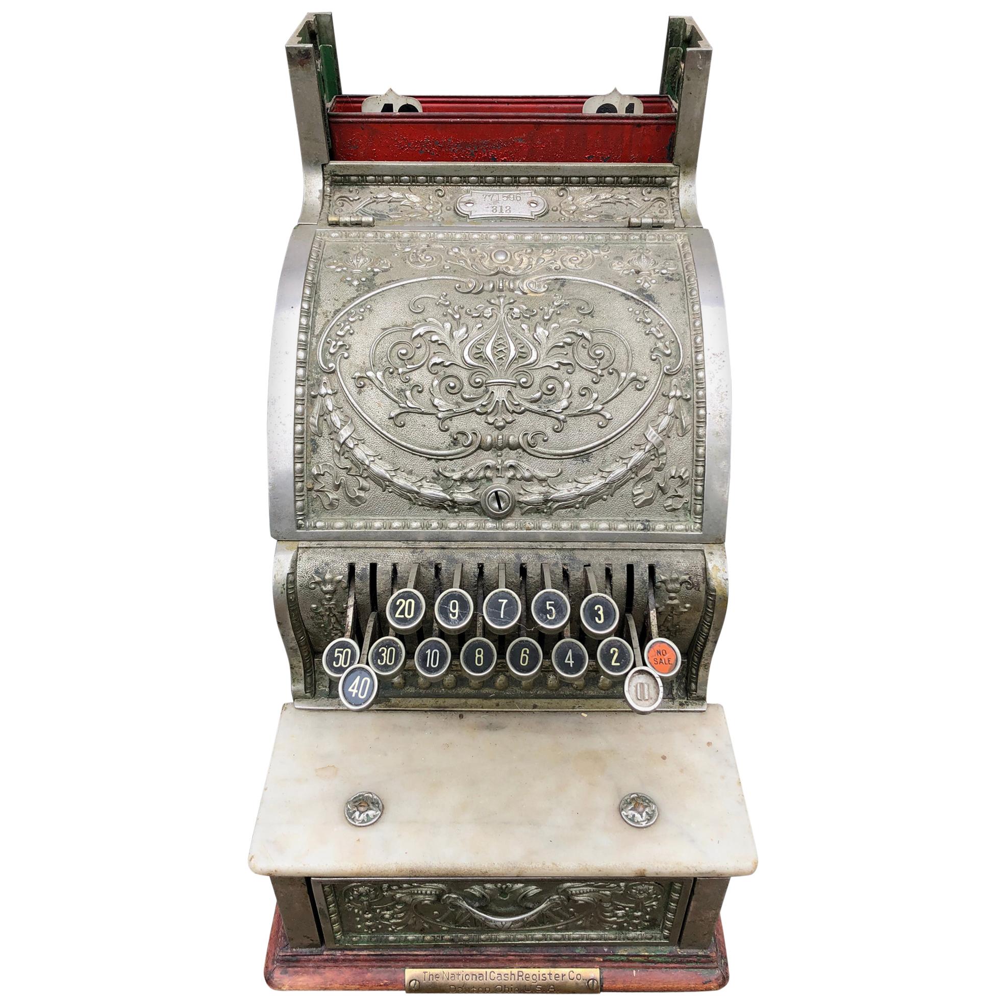 Ornate Nickel Coated Brass Antique Cash Register
