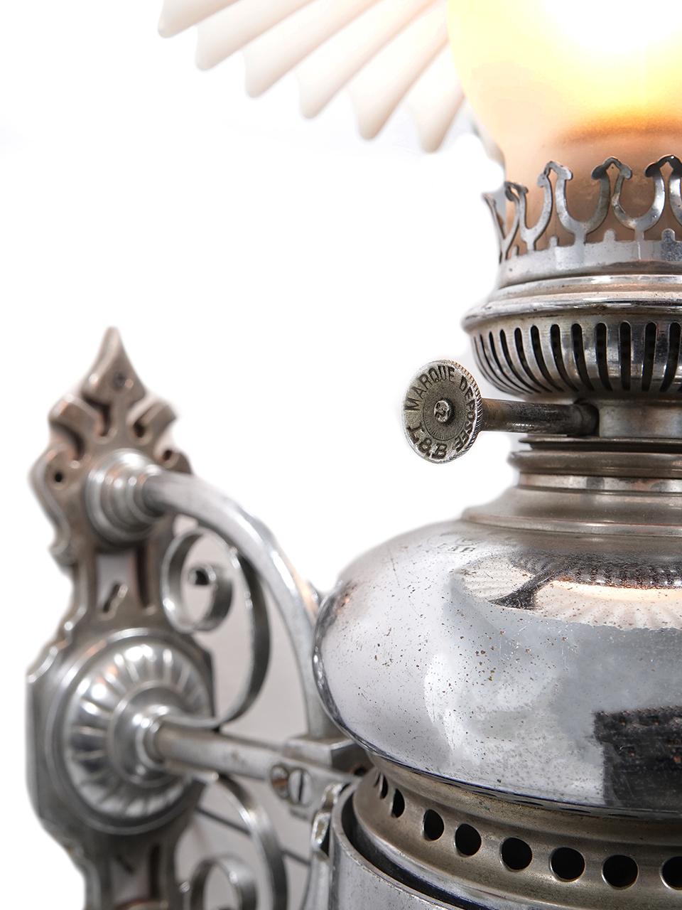 Victorian Ornate Nickel Plated Belgian Lamp Co. Sconce 1884 For Sale