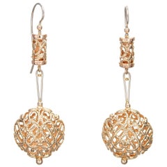 Ornate Orb Earrings Vintage 14k Yellow Gold Drops Estate Fine Jewelry