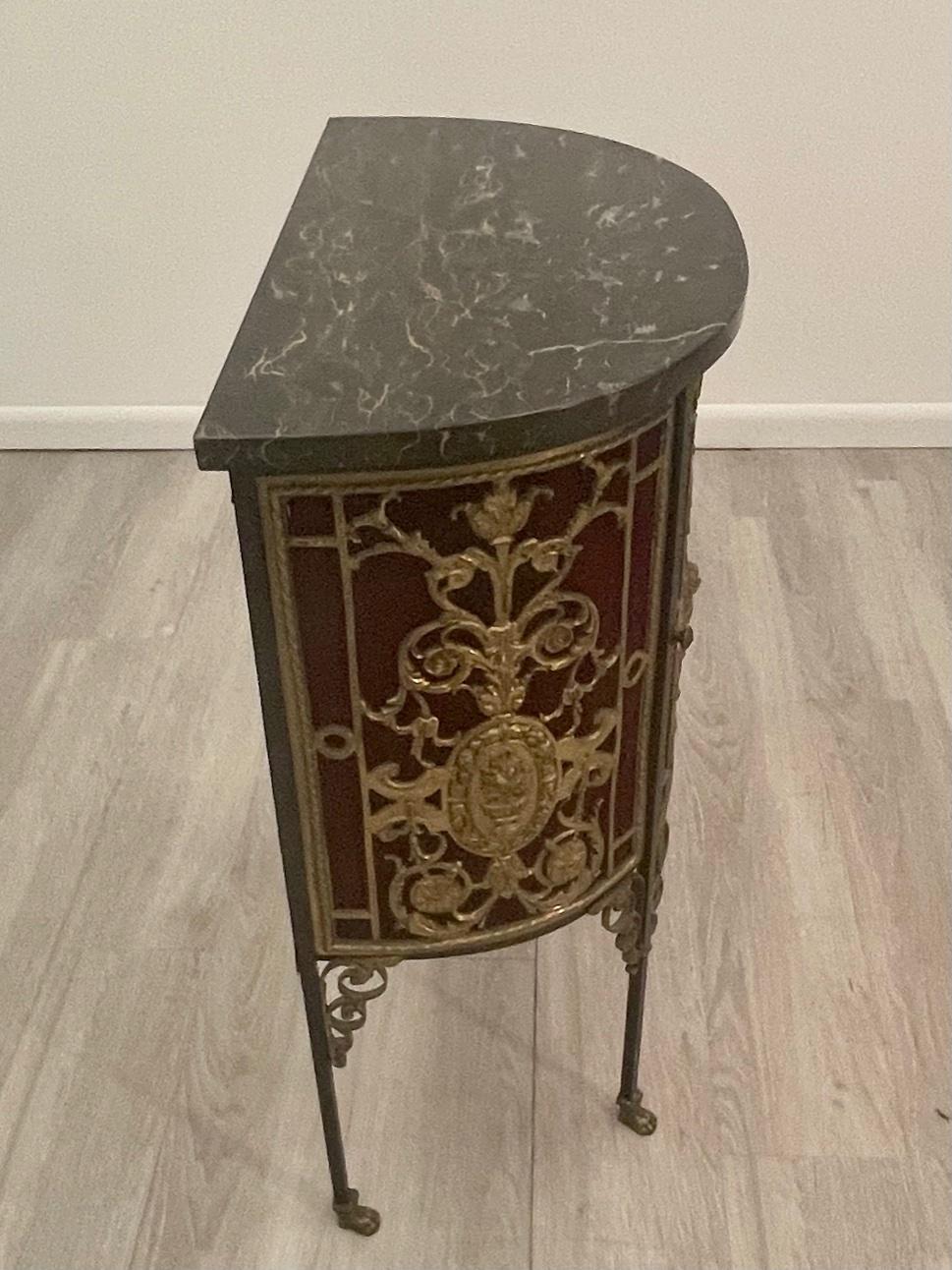 Ornate Oscar Bach Bronze Decorated Single Door Cabinet with Marble Top For Sale 5