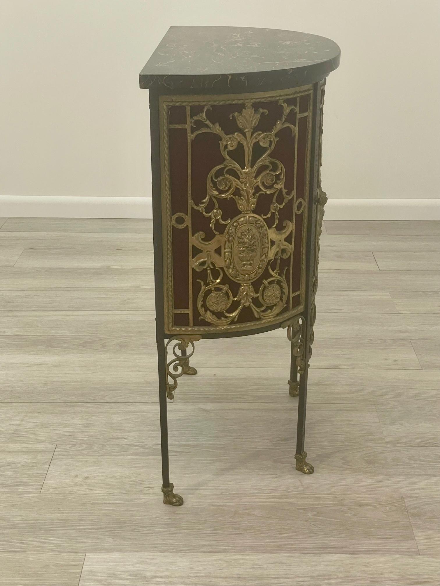 Ornate Oscar Bach Bronze Decorated Single Door Cabinet with Marble Top For Sale 6