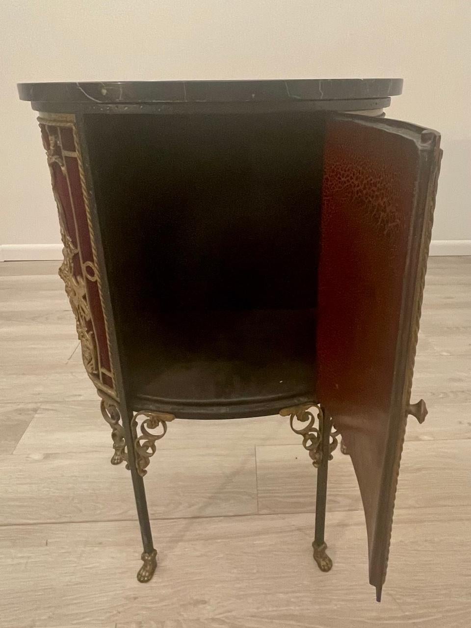 Ornate Oscar Bach Bronze Decorated Single Door Cabinet with Marble Top In Good Condition For Sale In Hopewell, NJ