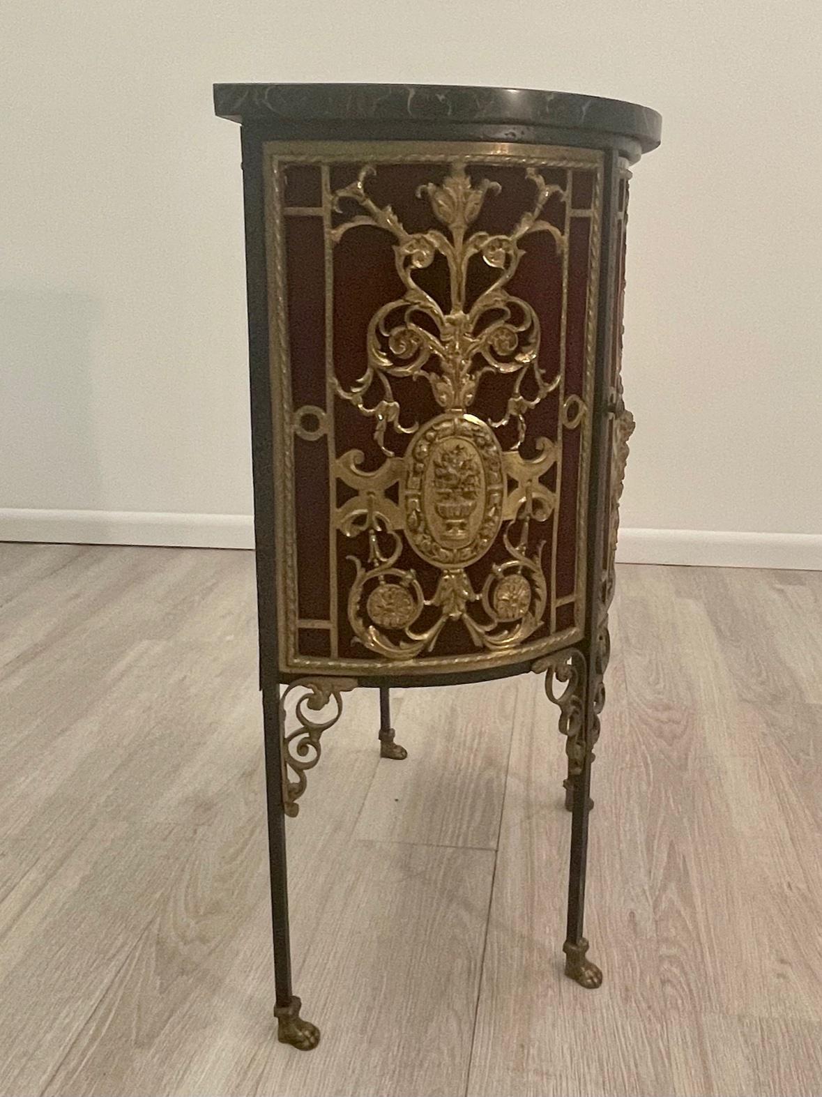 Ornate Oscar Bach Bronze Decorated Single Door Cabinet with Marble Top For Sale 2