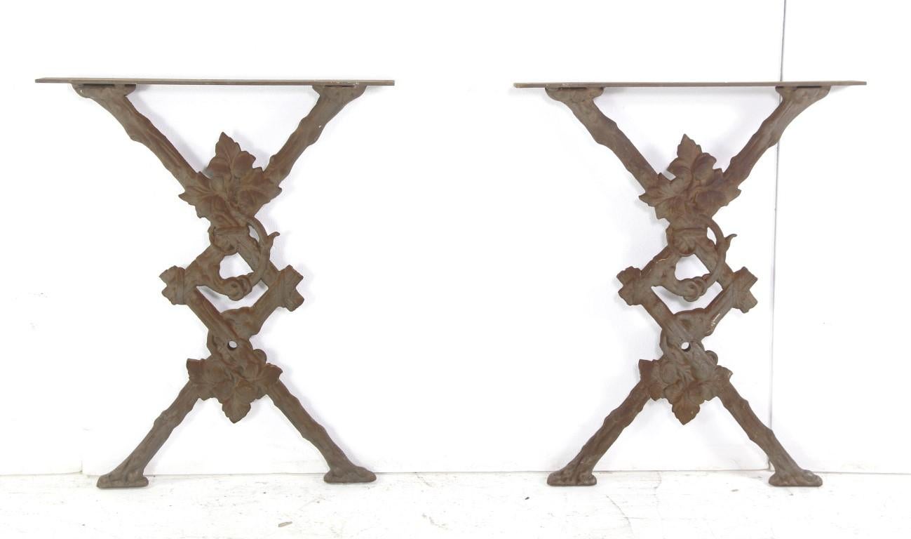 20th Century Ornate Pair of Floral Cast Iron Table Leg Bases Double X Design