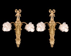 Ornate Pair of French Gilt Brass Floral Wall Lights