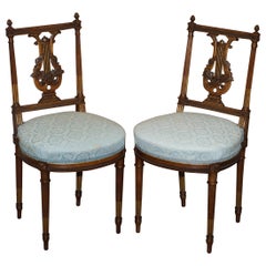 Ornate Pair of Important Hand Carved Giltwood Occasional Chairs Phoenix Harp