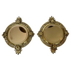 Ornate Pair of Italian Brass Figural Framed Bevelled Mirrors