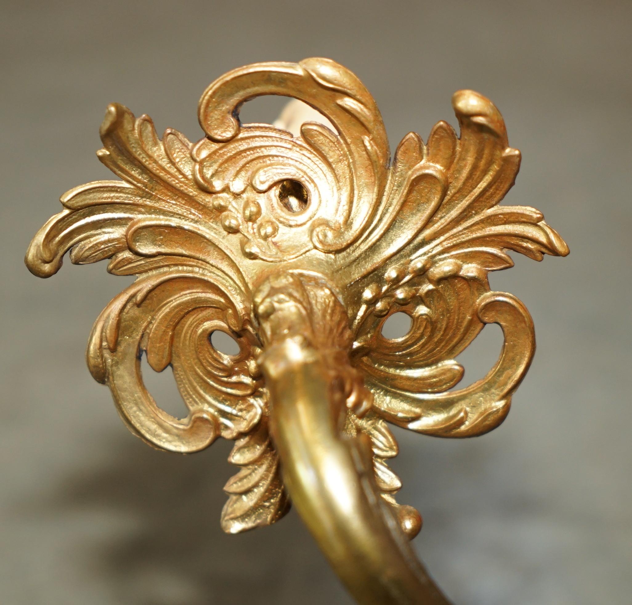 Bronze ORNATE PAIR OF STUNNiNG ANTIQUE FRENCH 1920'S BRONZED CANDLE SCONCE WALL LIGHTS For Sale