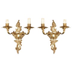 ORNATE PAIR OF STUNNiNG ANTIQUE FRENCH 1920'S BRONZED CANDLE SCONCE WALL LIGHTS