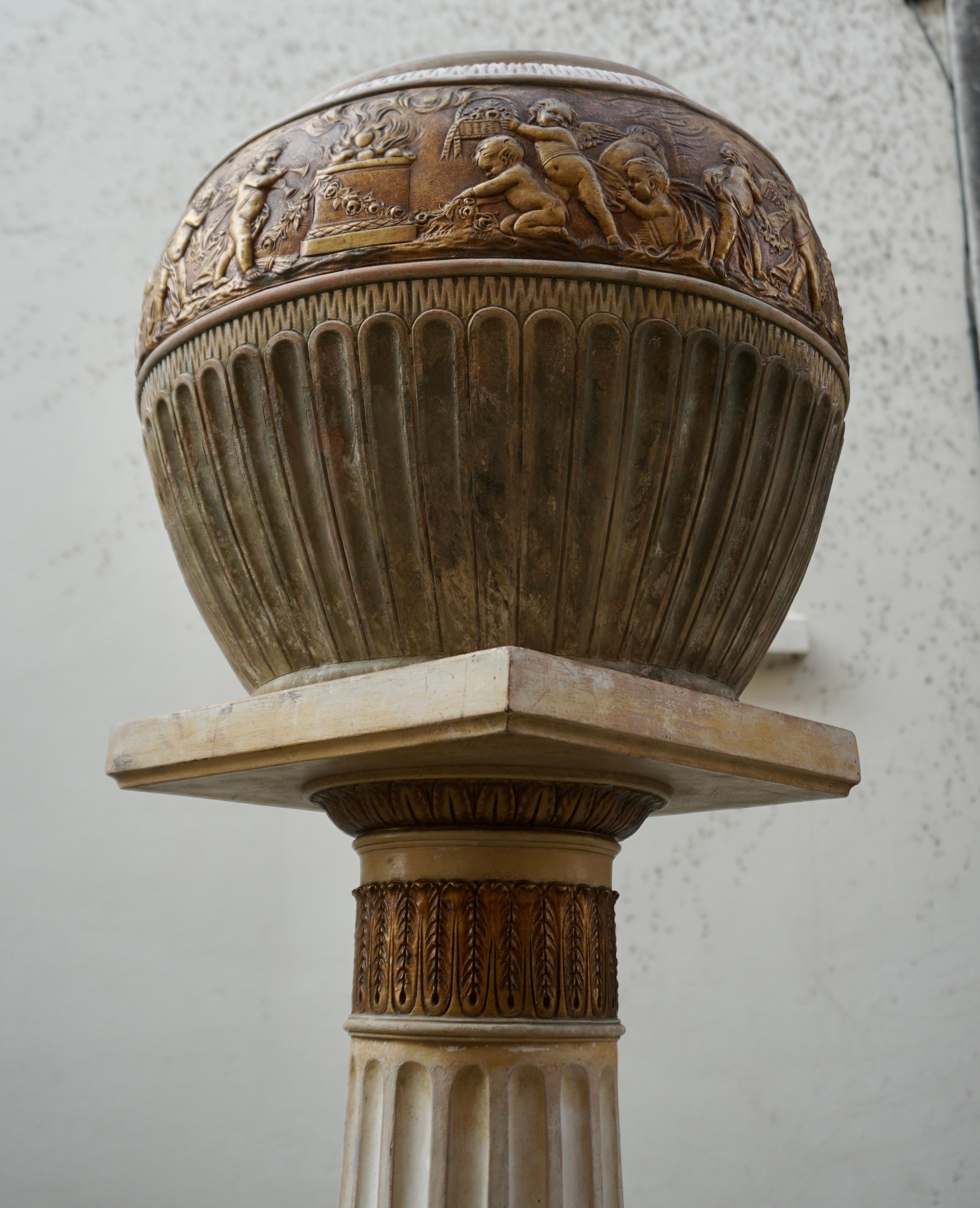 20th Century  Ornate Pedestal Terracotta Cherub Planter Stand For Sale