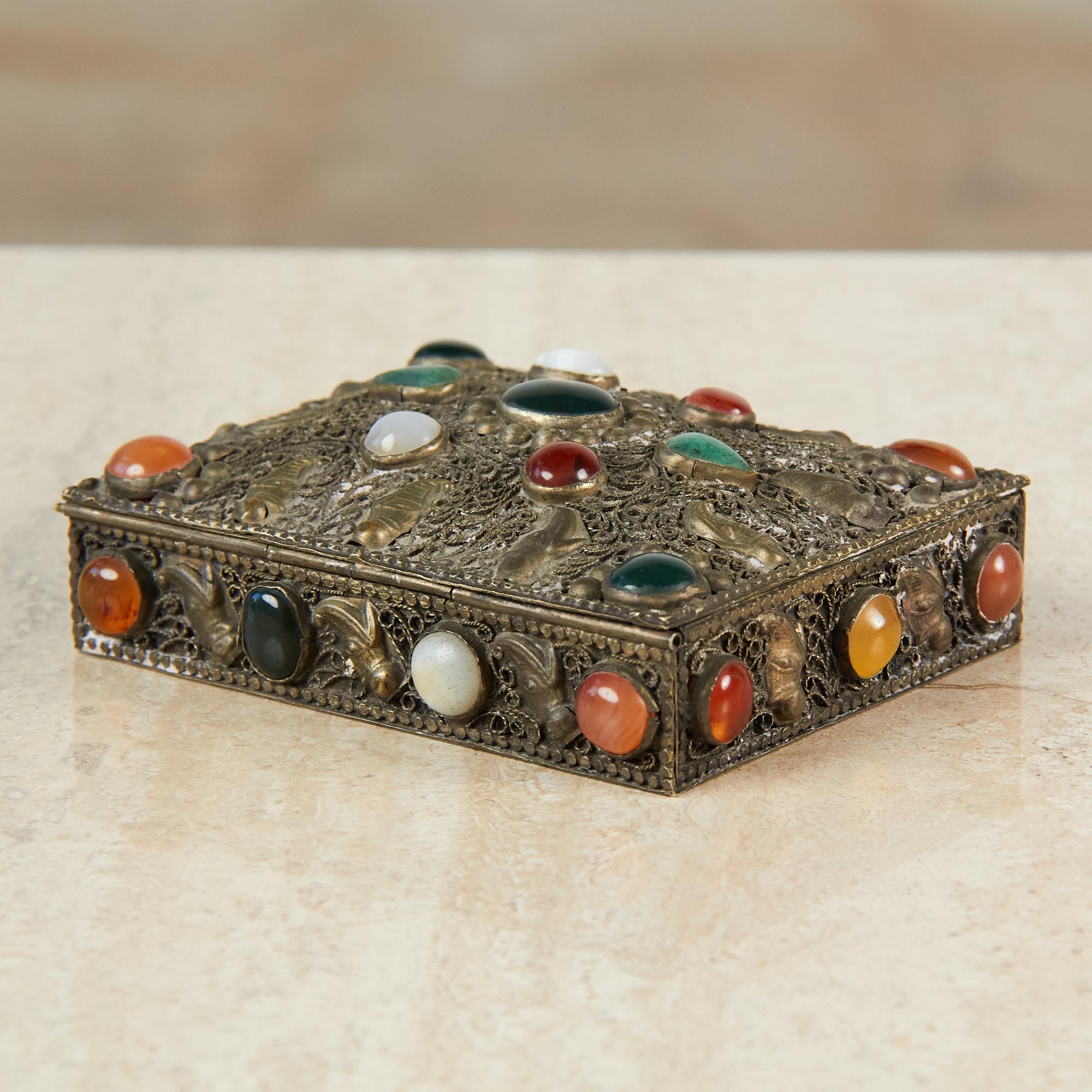 American Ornate Pewter Box with Mixed Stones
