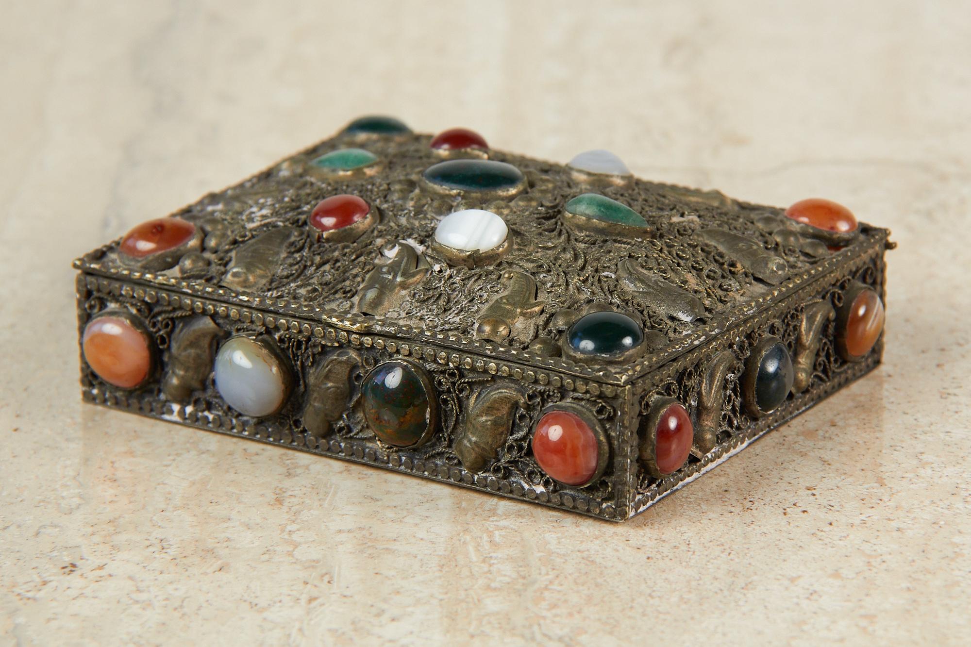 Ornate Pewter Box with Mixed Stones 1