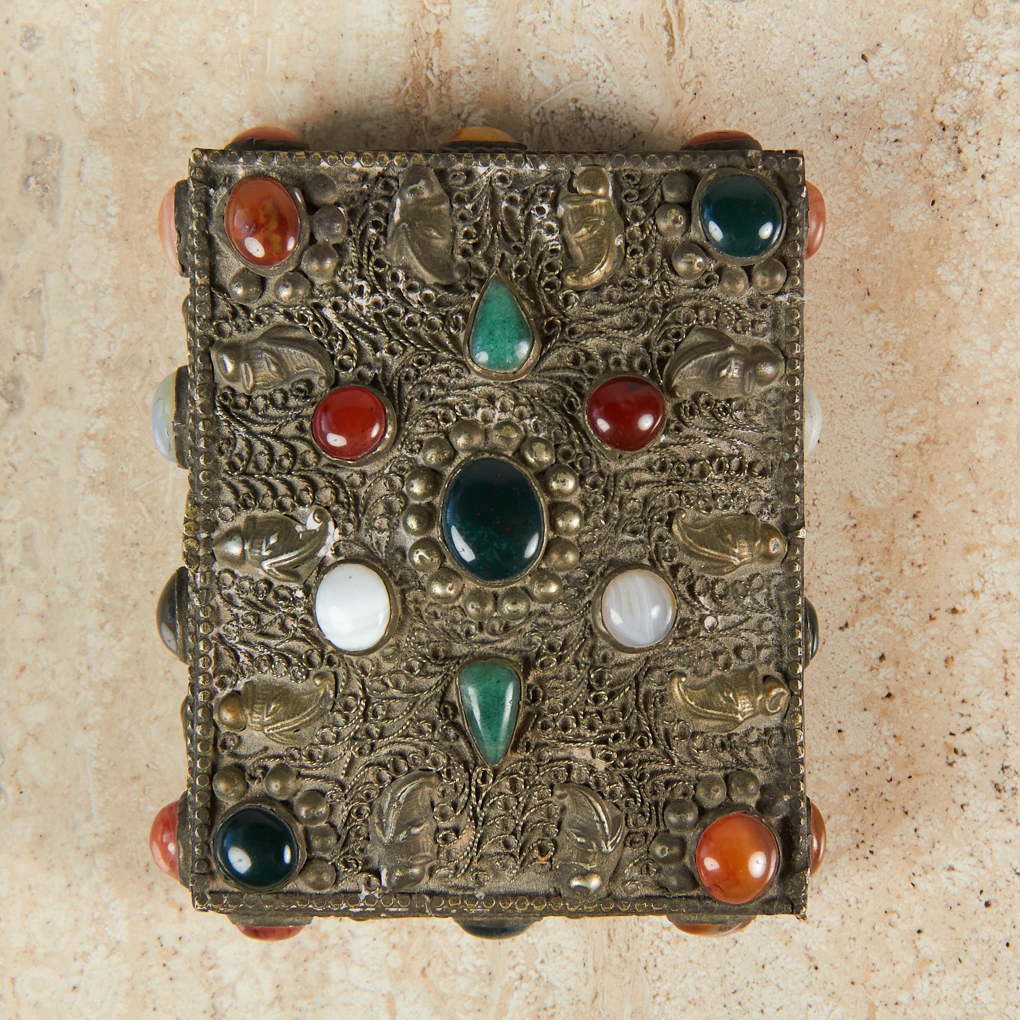 Ornate Pewter Box with Mixed Stones 2
