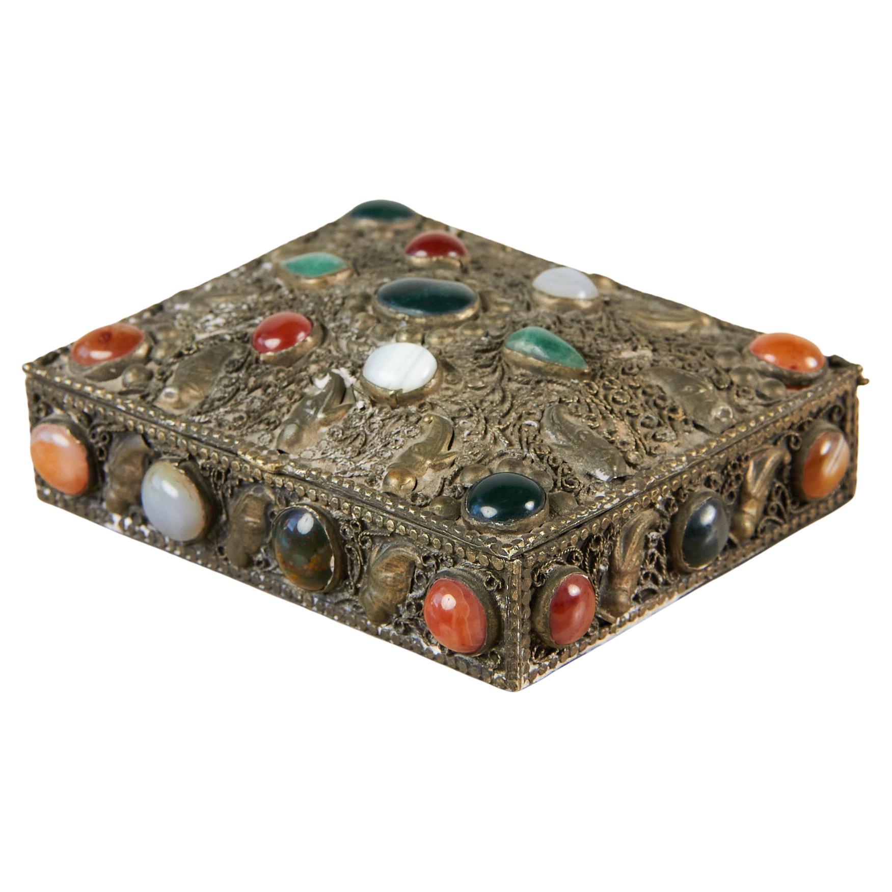 Ornate Pewter Box with Mixed Stones