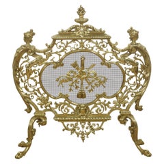Ornate Pierced Brass Fire Screen