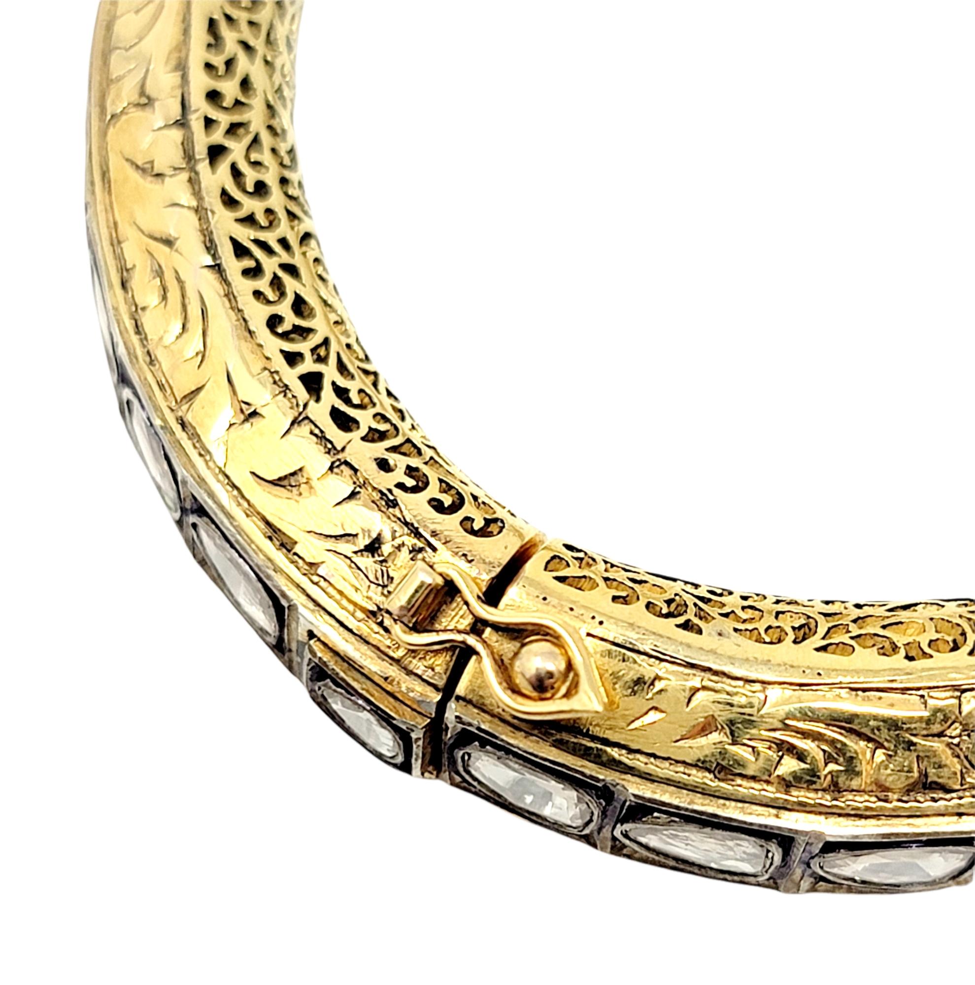 Ornate Polki Diamond Emerald Snake Motif Bypass Bangle Bracelet 14 Karat Gold 4