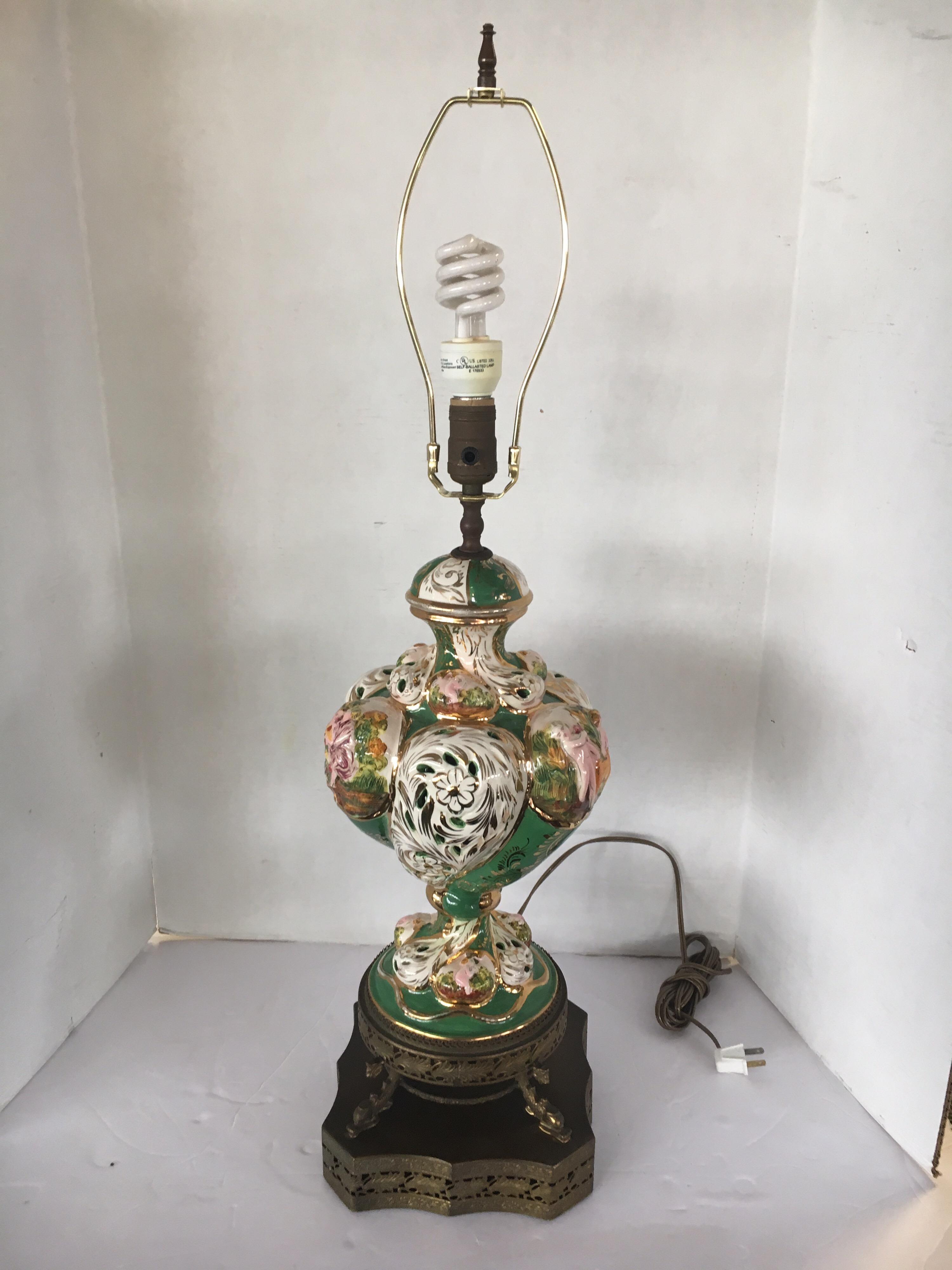 Ornate Porcelain Table Lamp Made in Italy 9