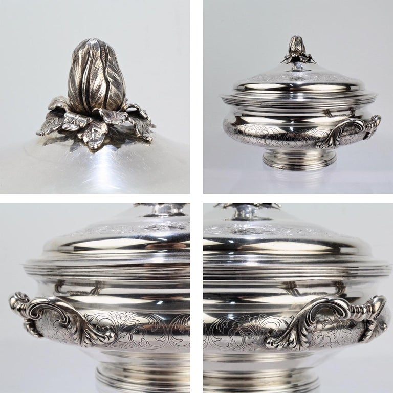 Ornate Portuguese Solid Silver Covered Tureen or Covered Vegetable Bowl