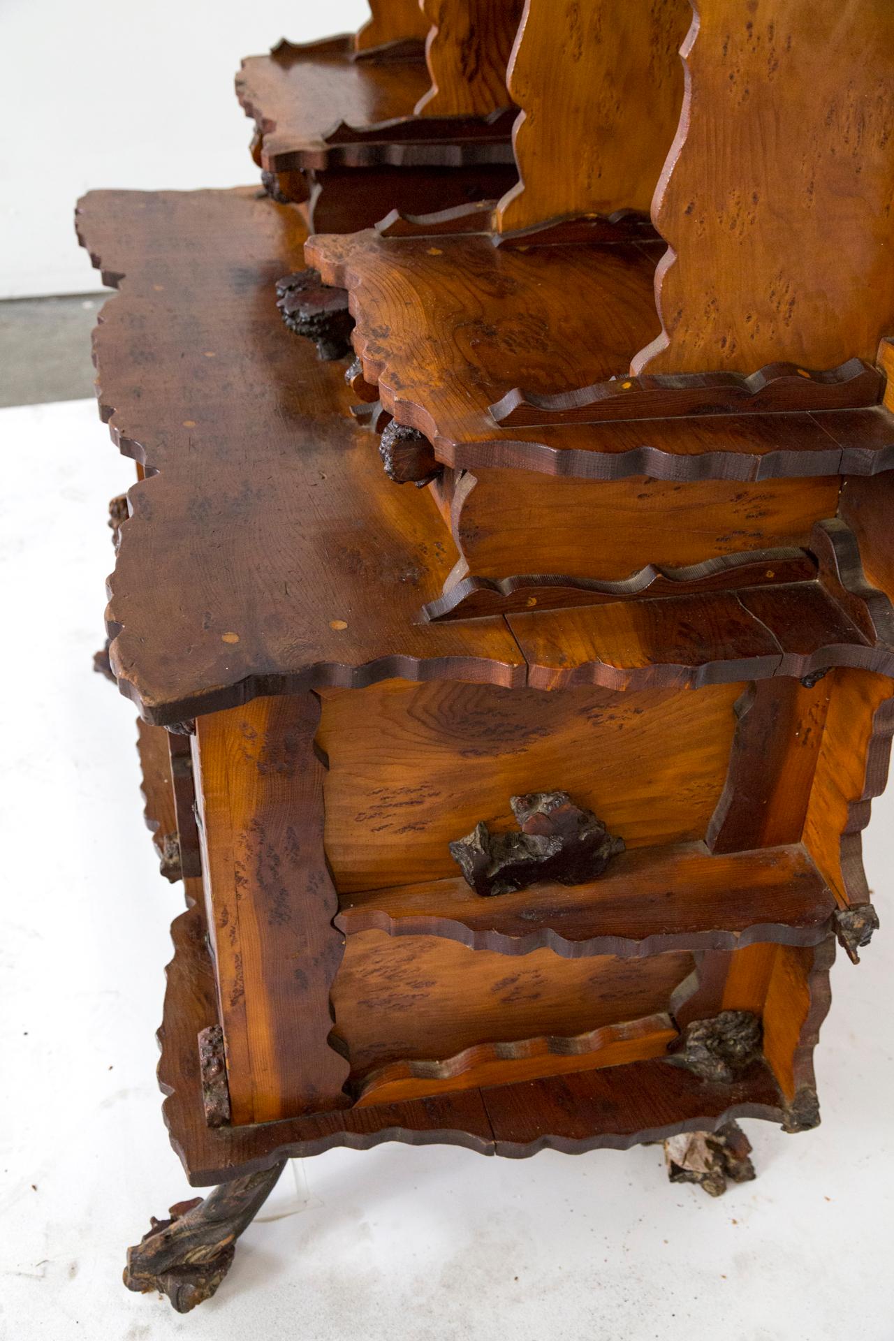 Ornate Redwood Hutch with Burl Accents 4