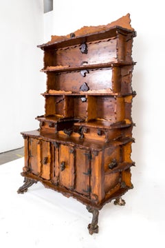 Ornate Redwood Hutch with Burl Accents