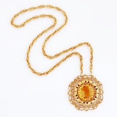 Ornate Rivoli Crystal Medallion Necklace, 1960s