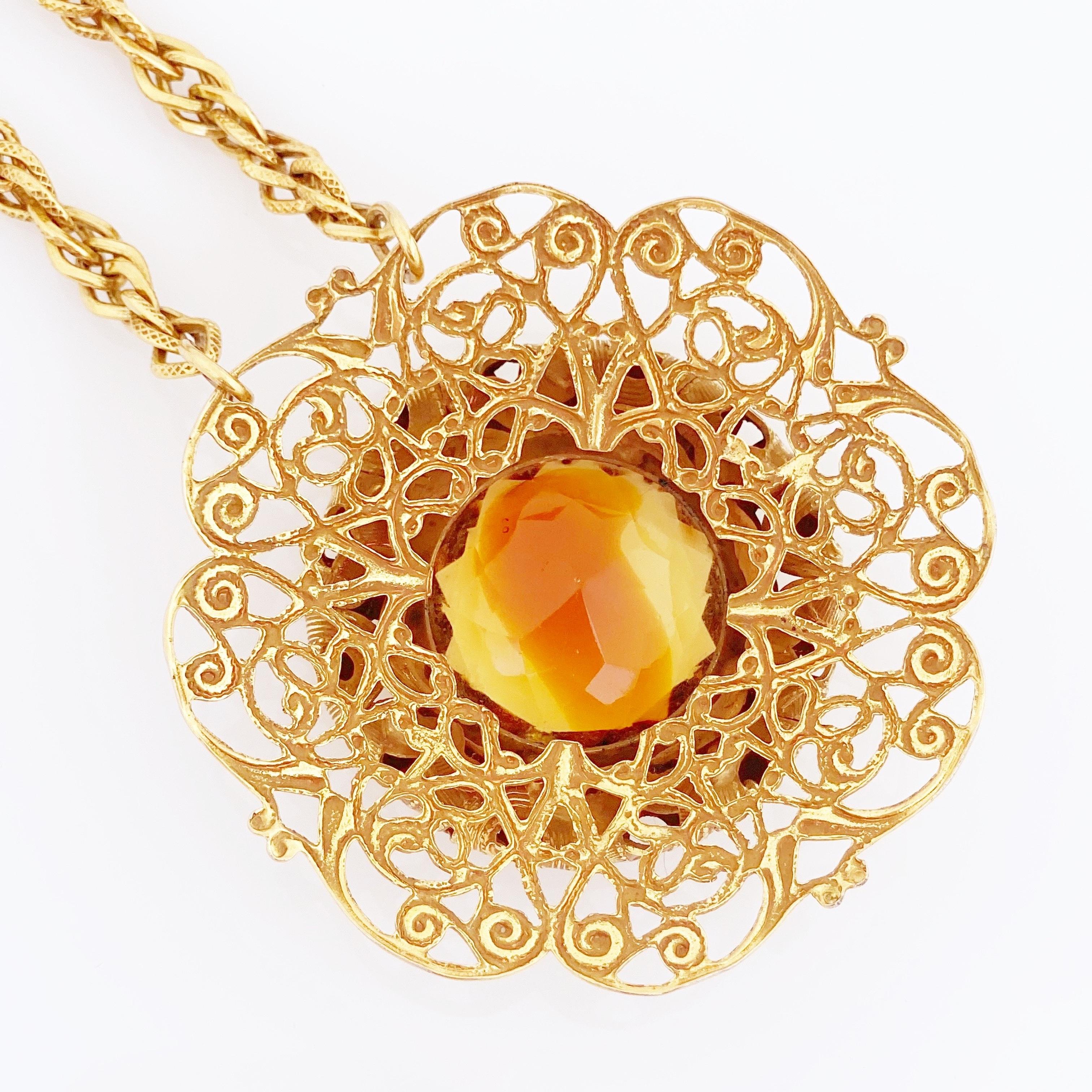 Women's Ornate Rivoli Crystal Medallion Necklace, 1960s For Sale
