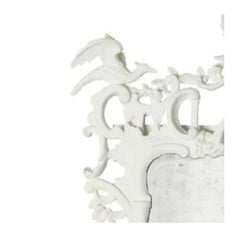 Ornate Rococo Antiqued Mirror in White With Avian Crest